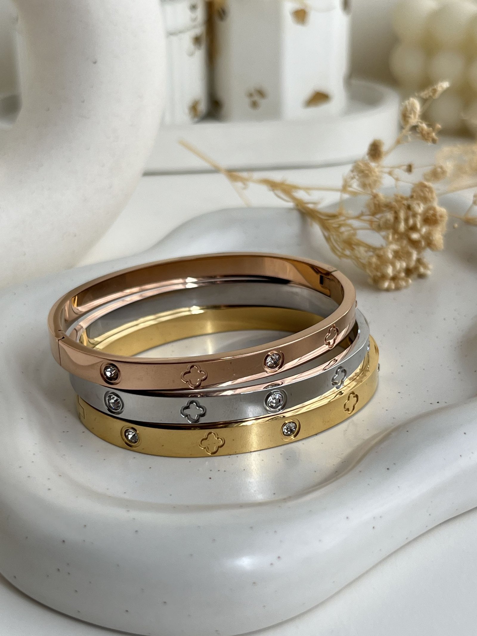 Aurelia Crystal Clover Bangle