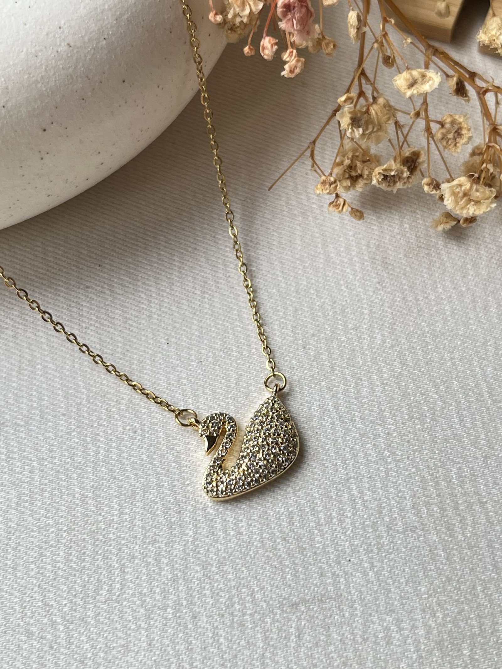 Aurelle Swan Pavé Necklace