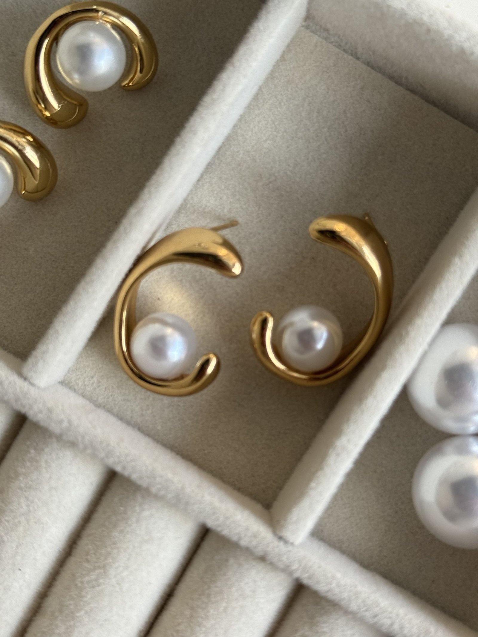 Aurora Crescent Pearl Stud Earrings