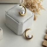 Aurora Crescent Pearl Stud Earrings
