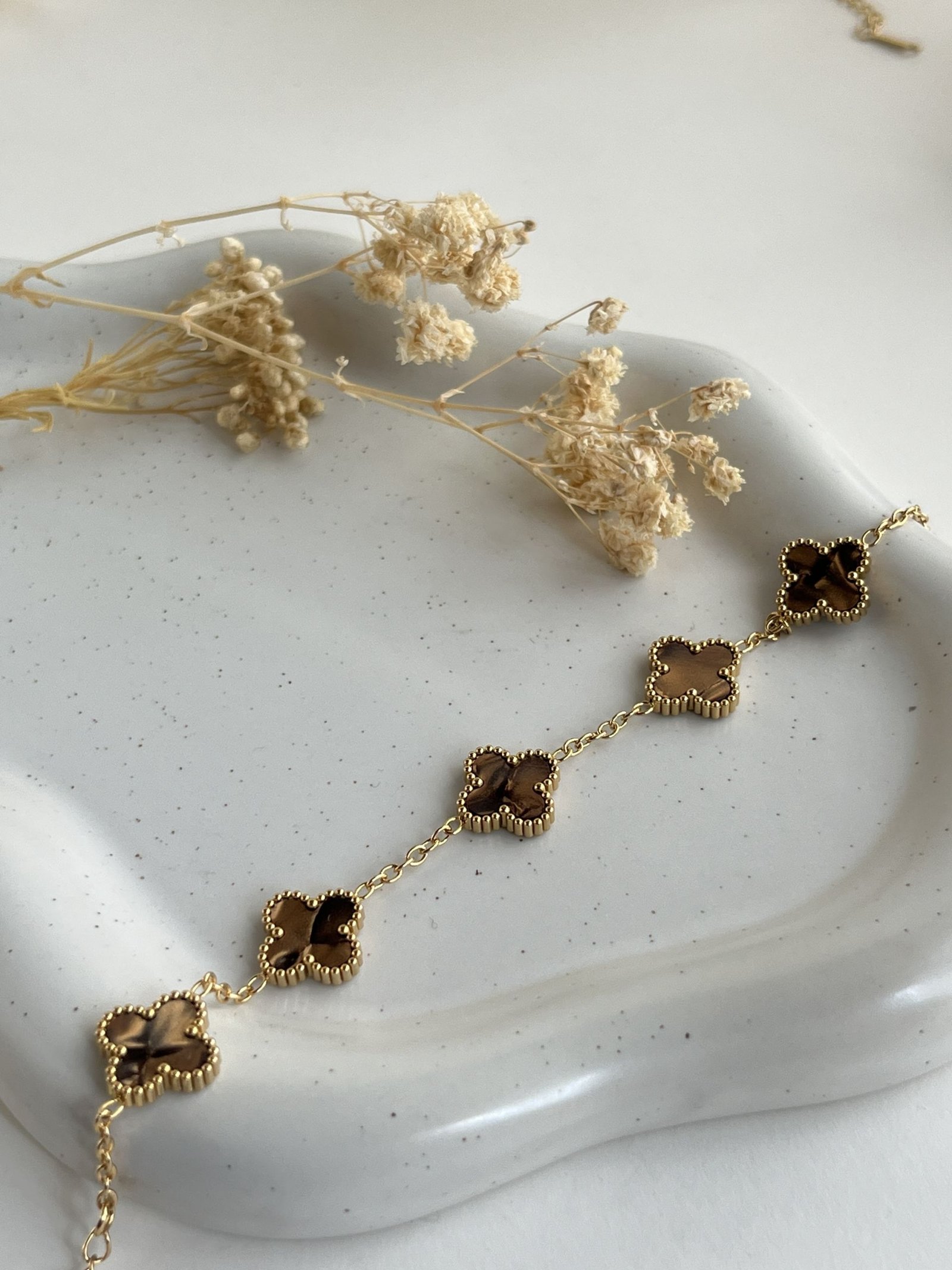 Chrome Clover Charm Chain Bracelet