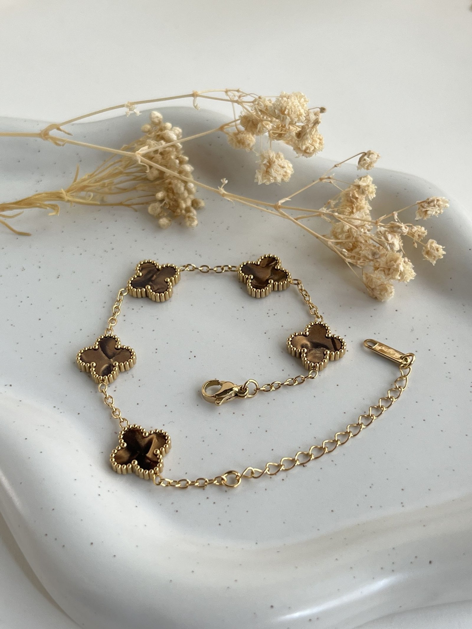 Chrome Clover Charm Chain Bracelet