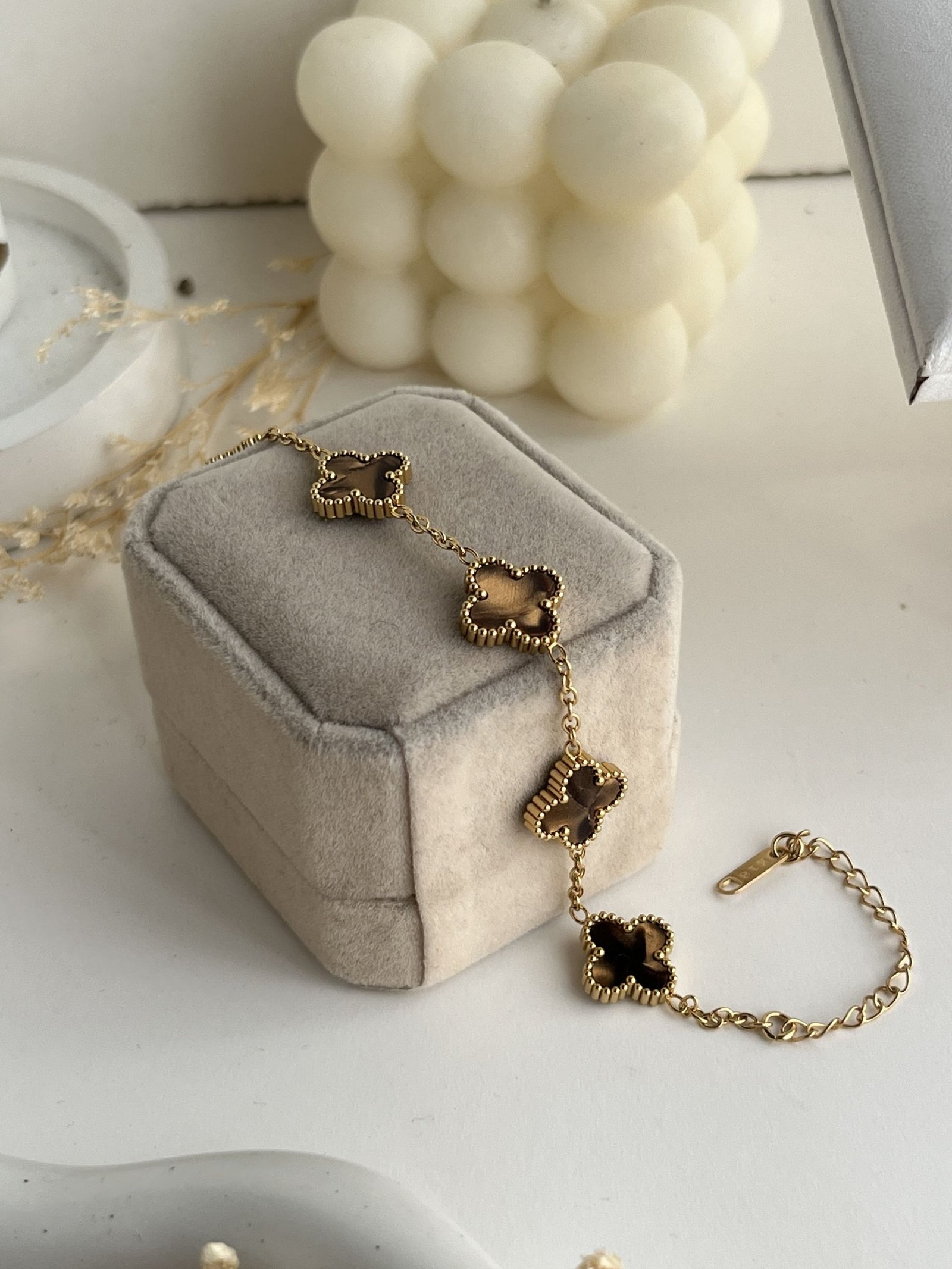 Chrome Clover Charm Chain Bracelet