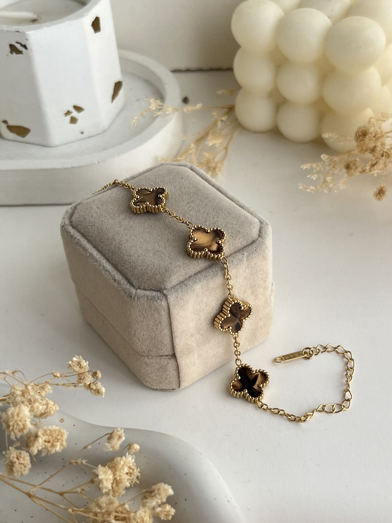 Chrome Clover Charm Chain Bracelet