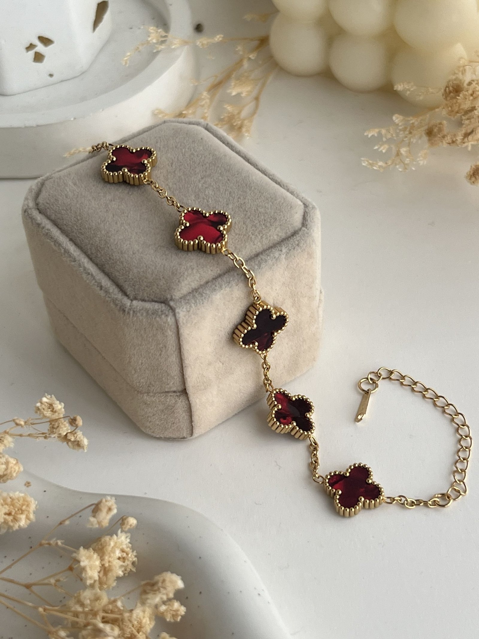 Chrome Clover Charm Chain Bracelet