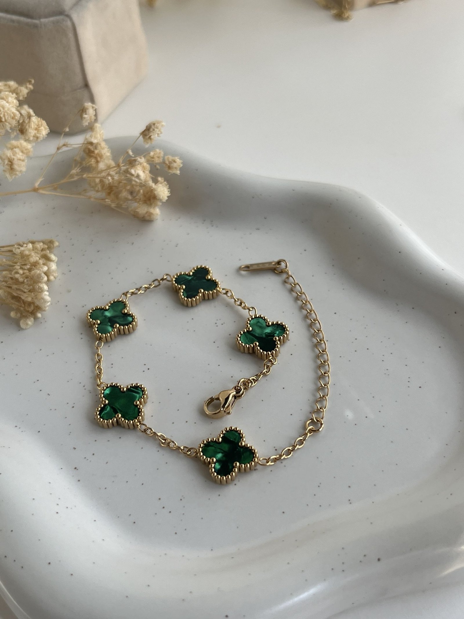 Chrome Clover Charm Chain Bracelet