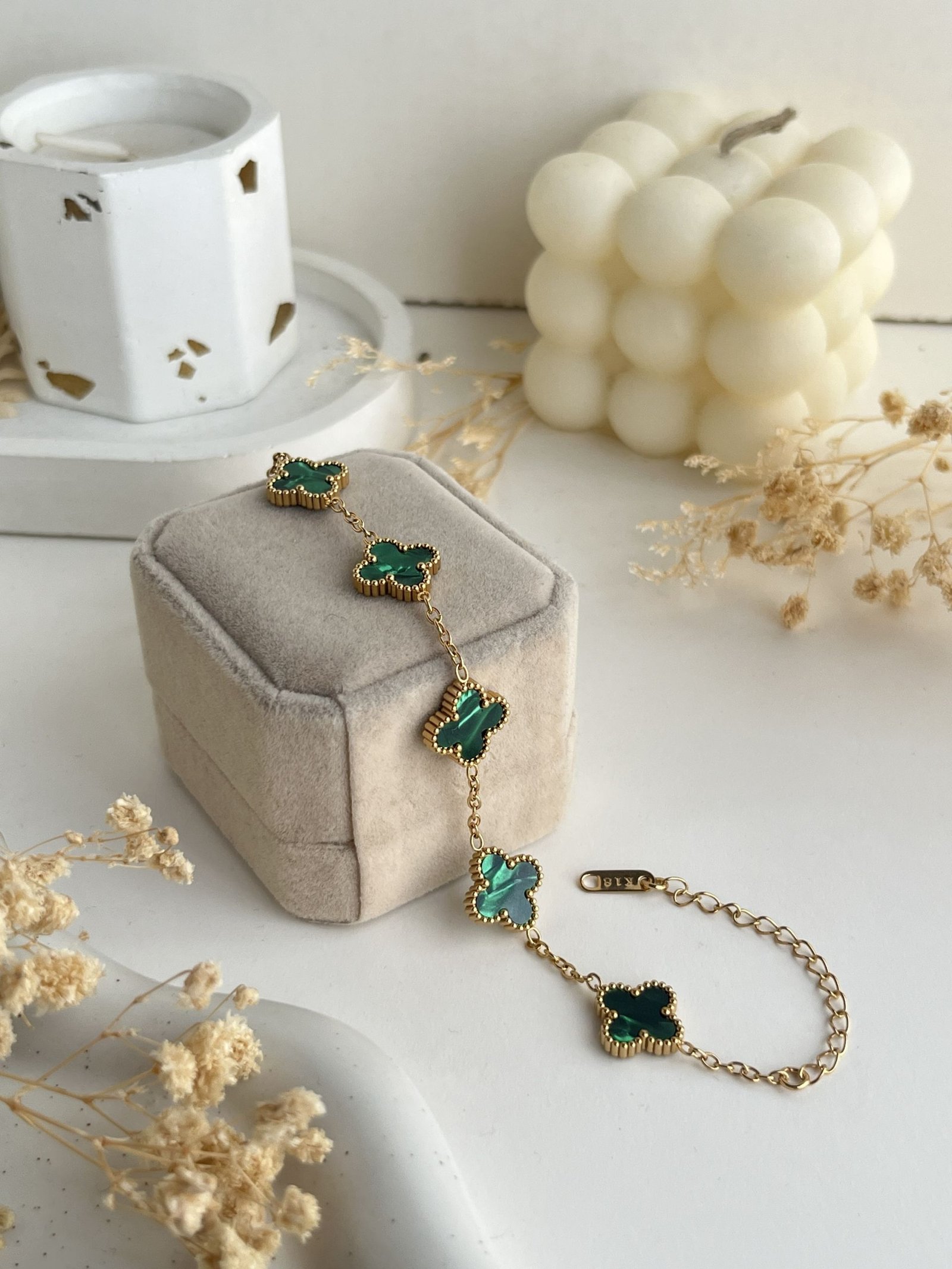 Chrome Clover Charm Chain Bracelet