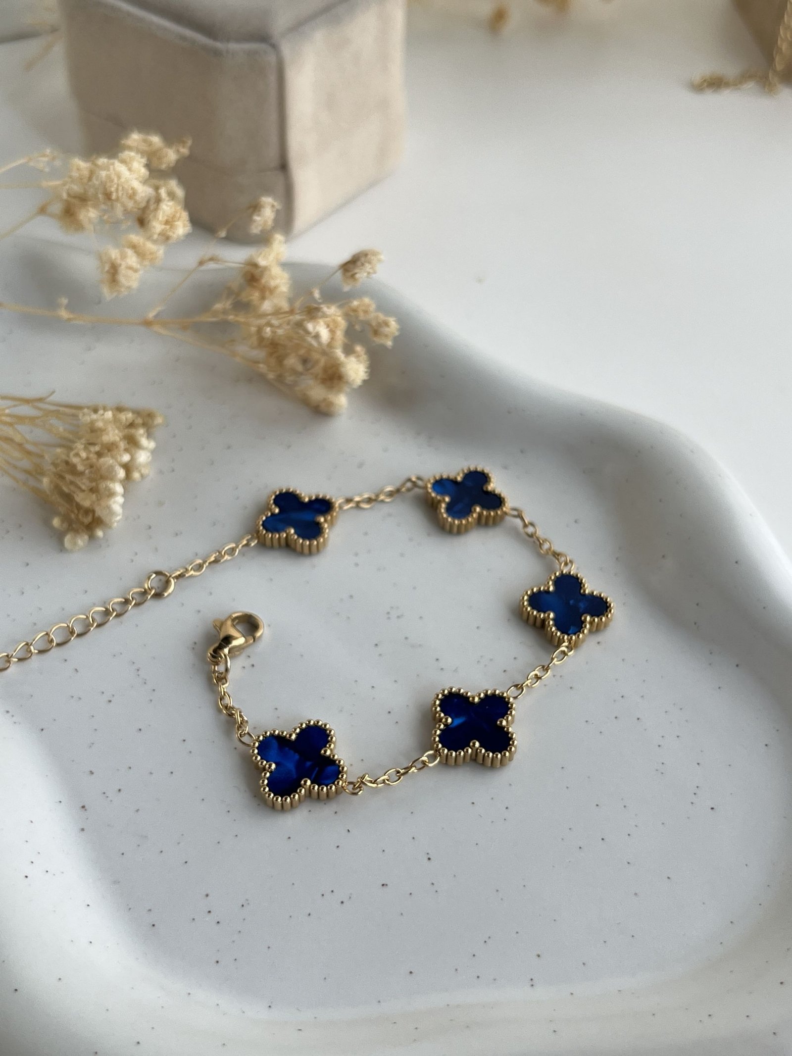 Chrome Clover Charm Chain Bracelet