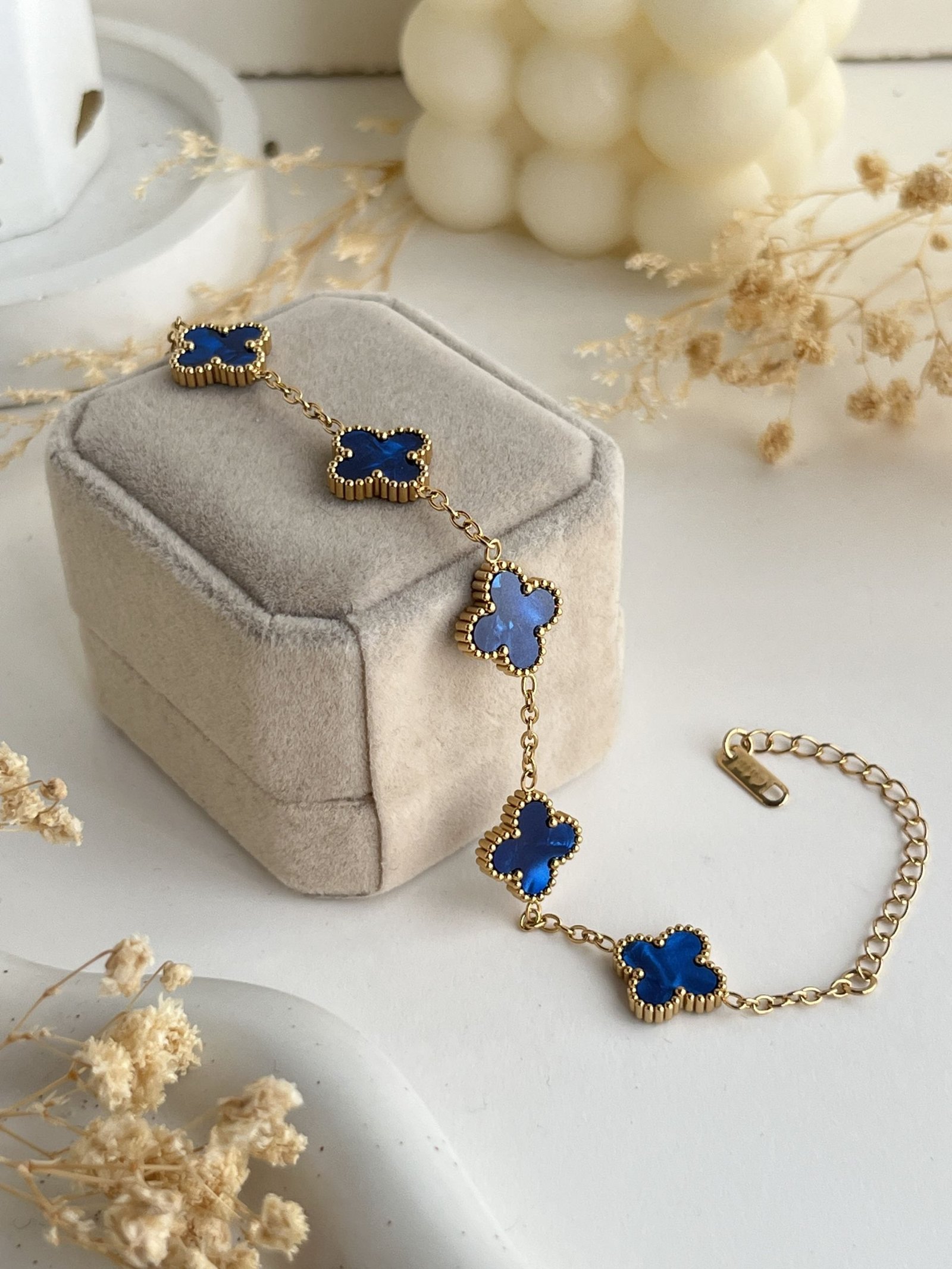 Chrome Clover Charm Chain Bracelet