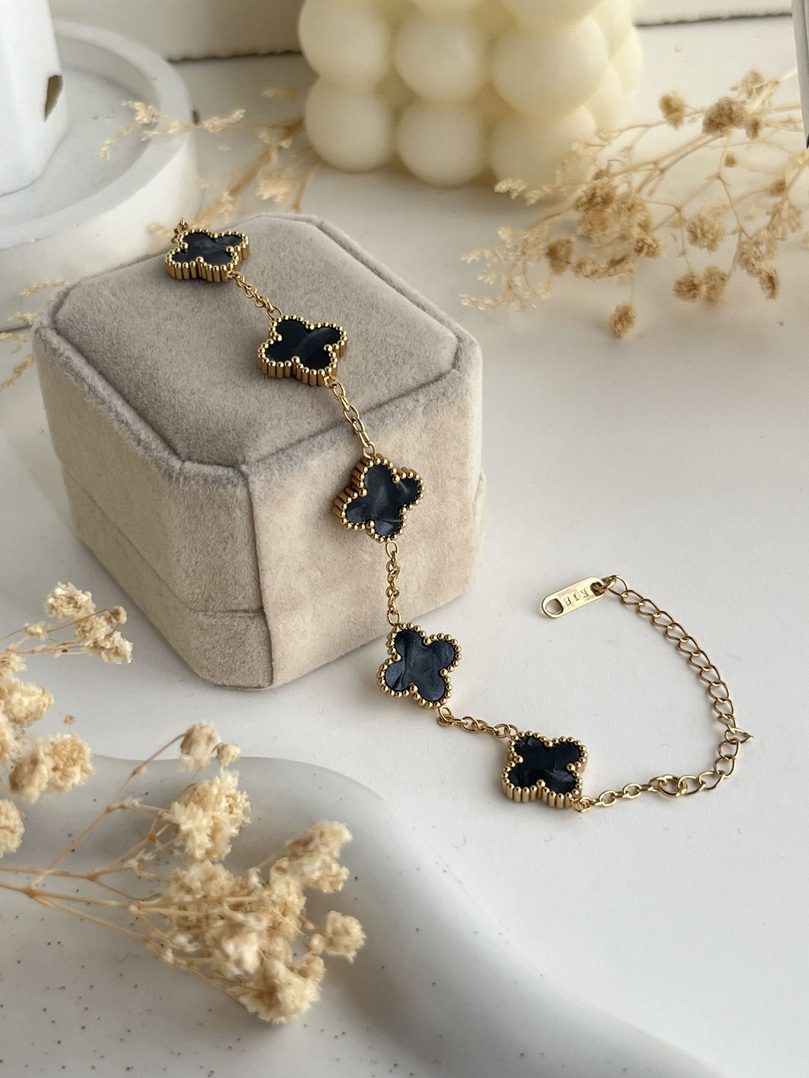 Chrome Clover Charm Chain Bracelet