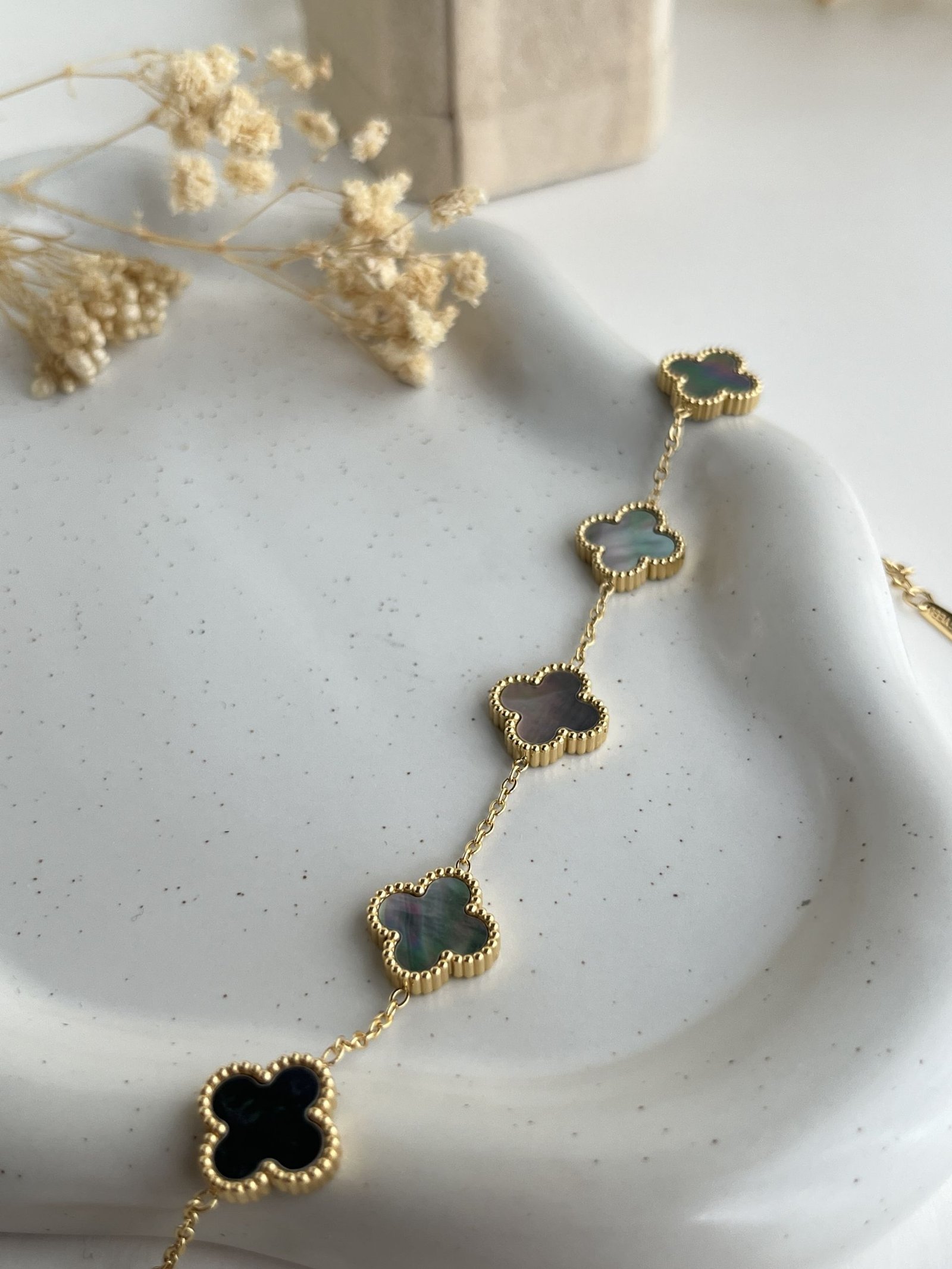 Chrome Clover Charm Chain Bracelet