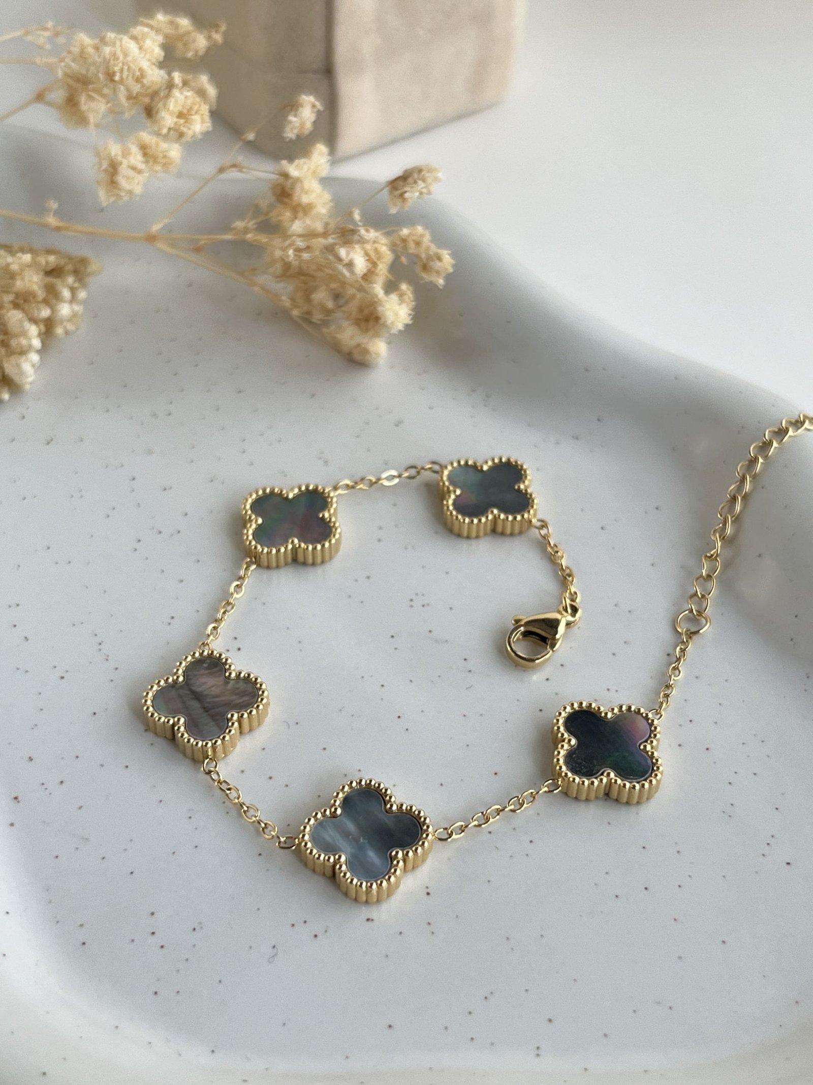 Chrome Clover Charm Chain Bracelet