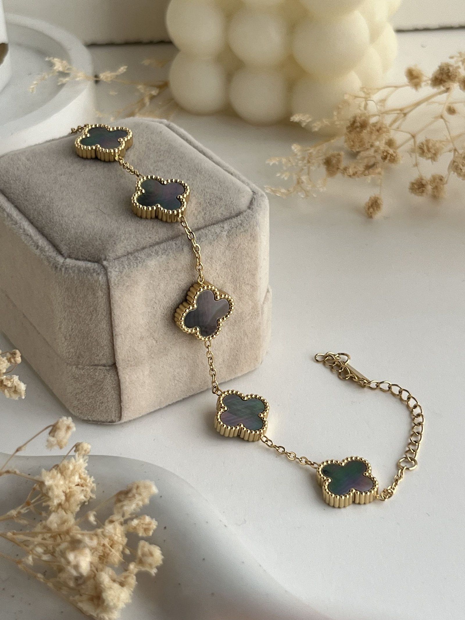 Chrome Clover Charm Chain Bracelet