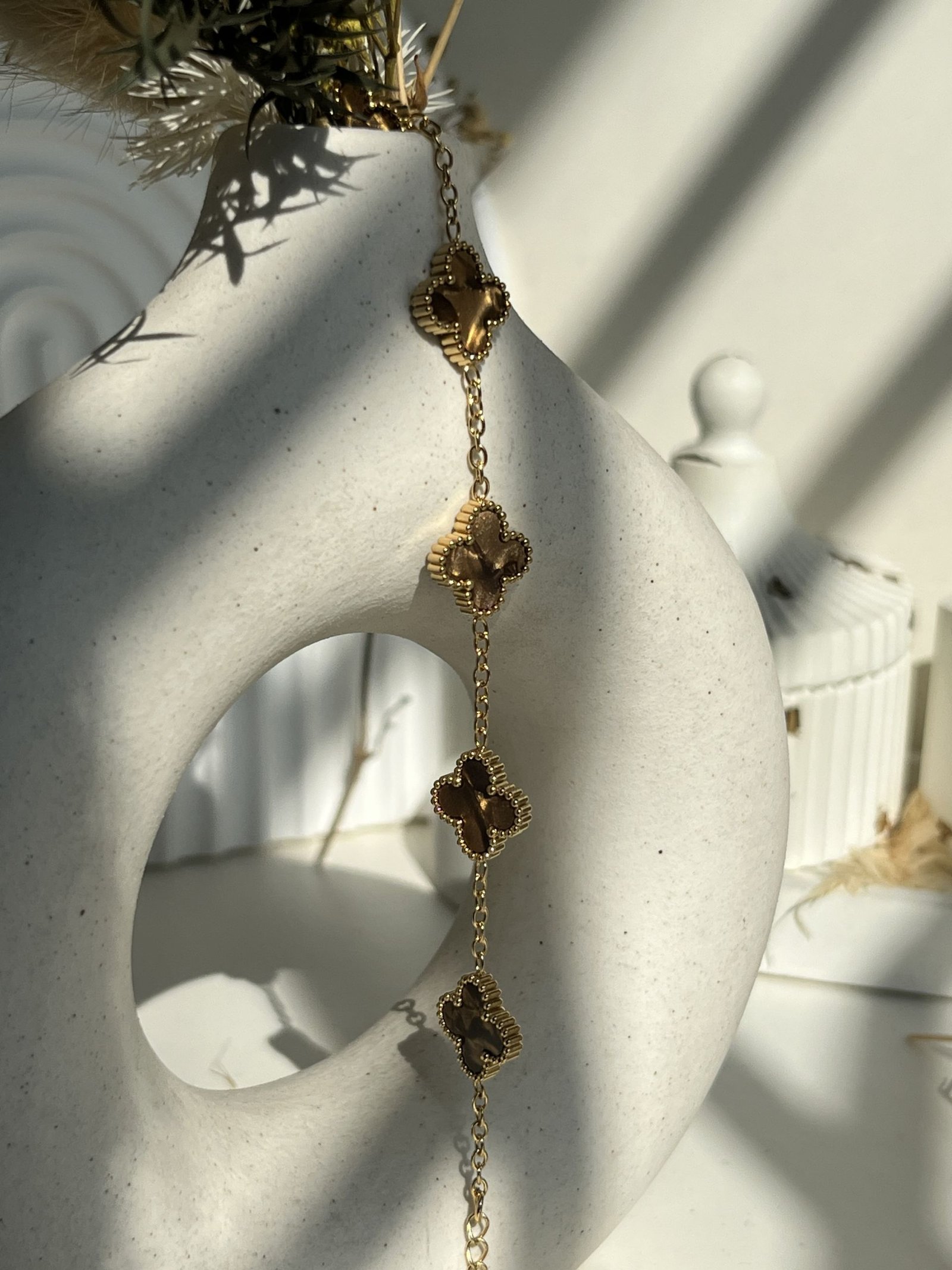 Chrome Clover Charm Chain Bracelet