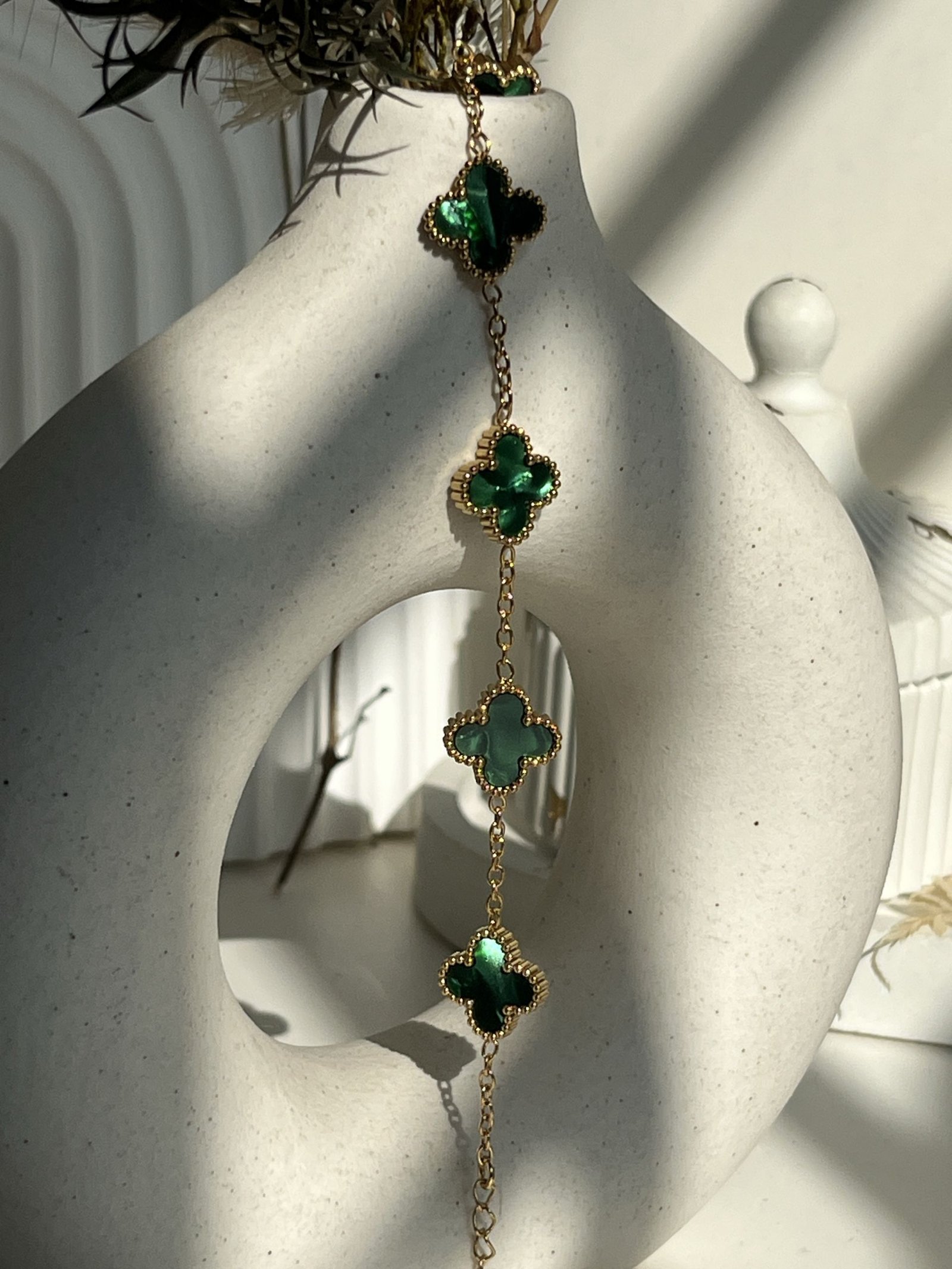 Chrome Clover Charm Chain Bracelet