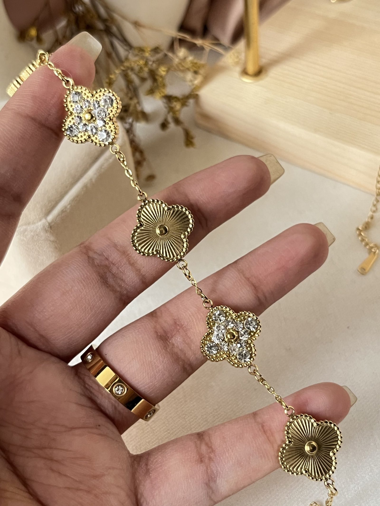 Celestia Crystal Clover Chain Bracelet