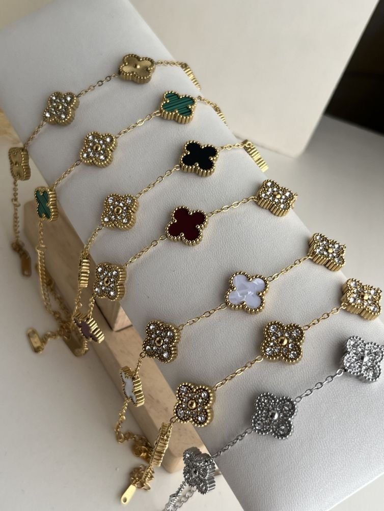 Crystal Clover Duo Charm Bracelet