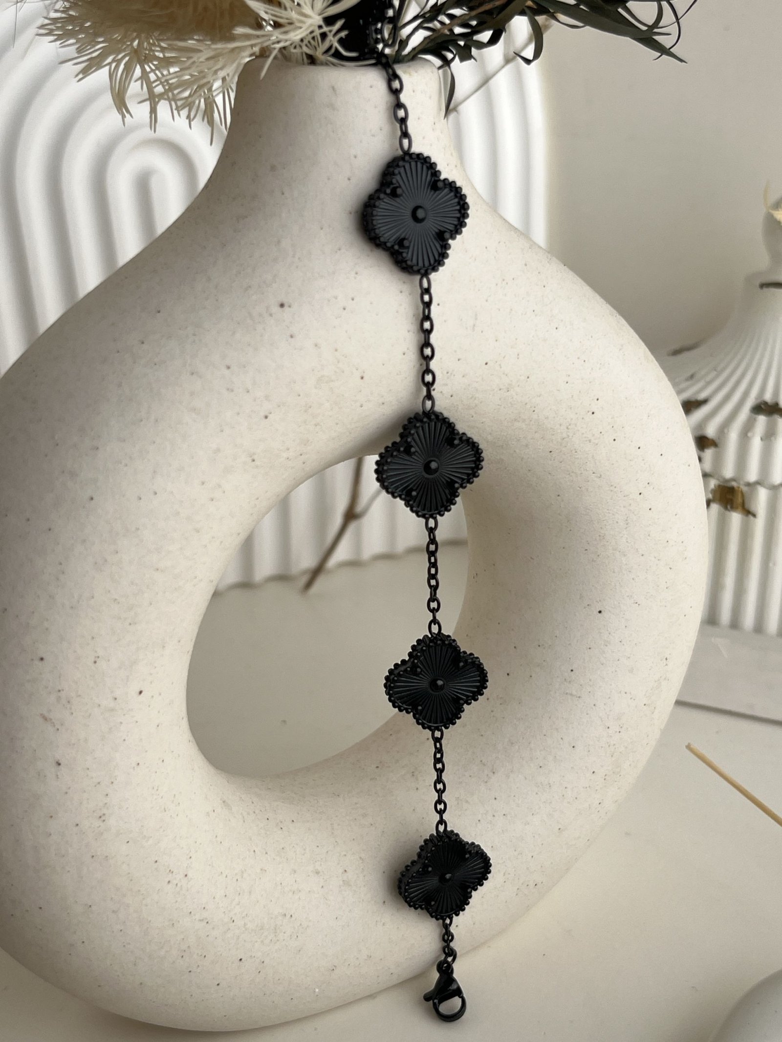 Noir VΓ©line Clover Chain Bracelet