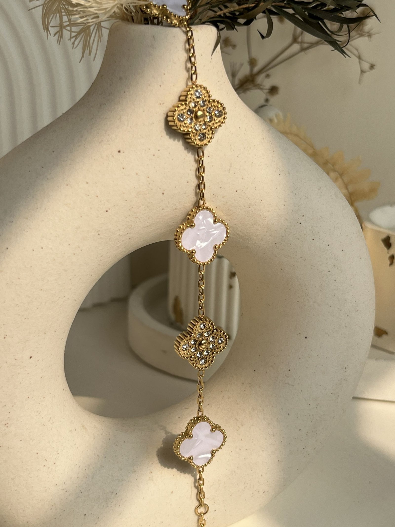 Aurielle Crystal Clover Chain Bracelet