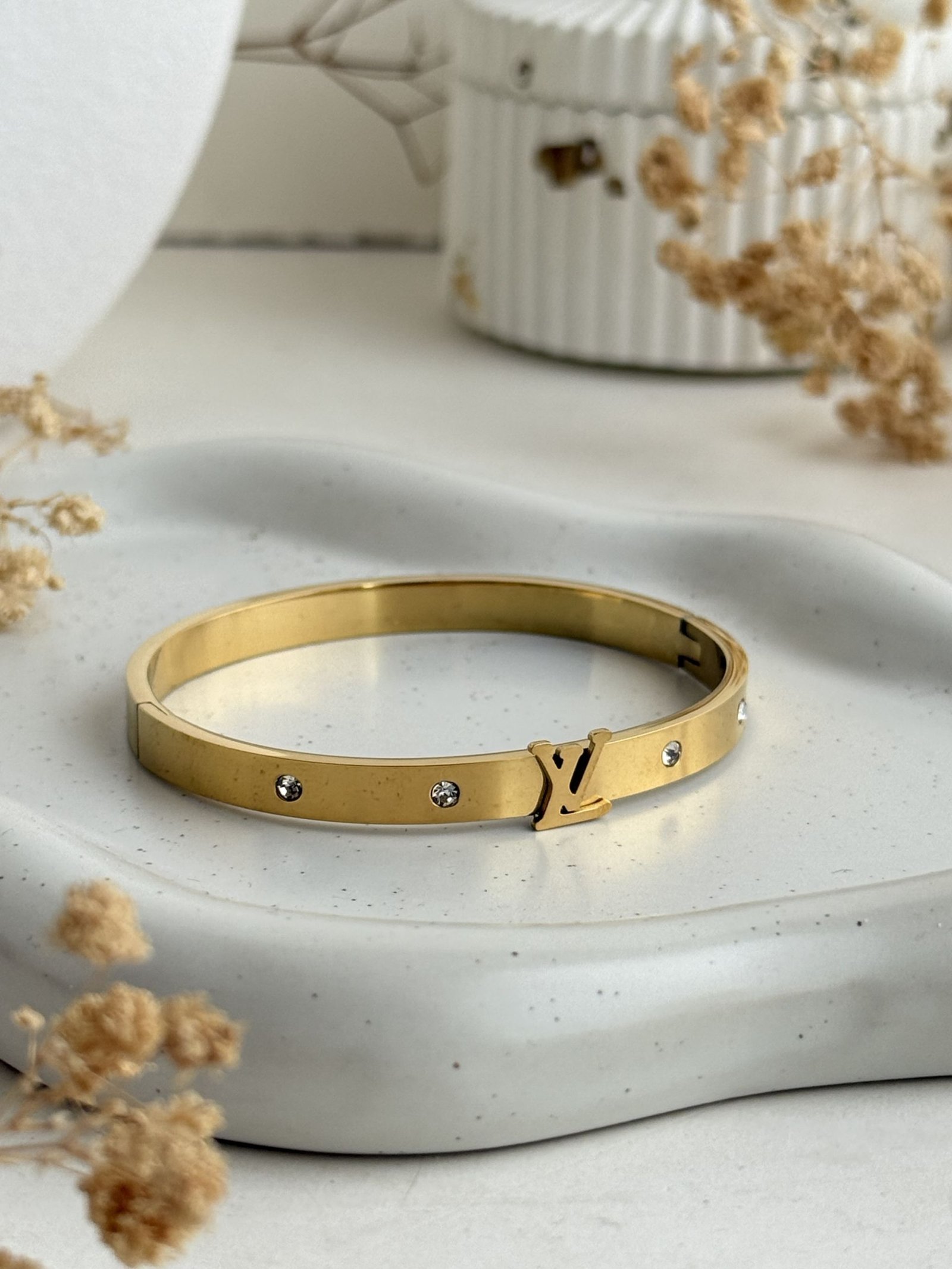 Minimal Monogram Stone Cuff