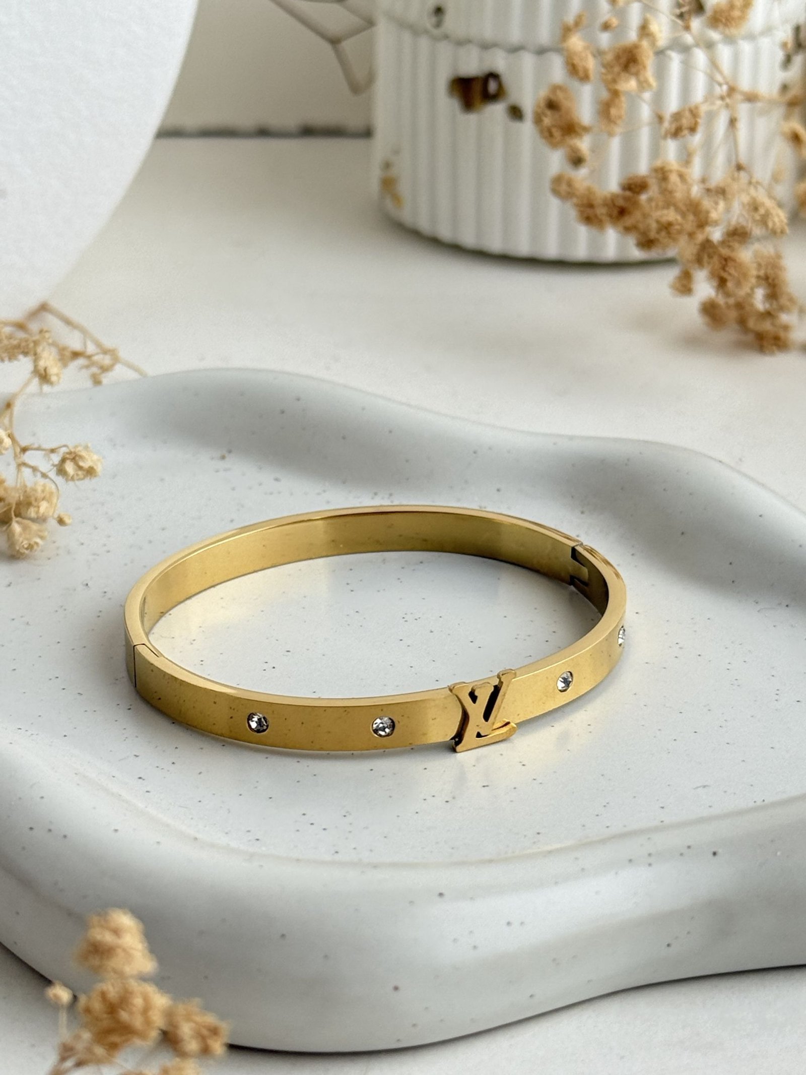 Minimal Monogram Stone Cuff
