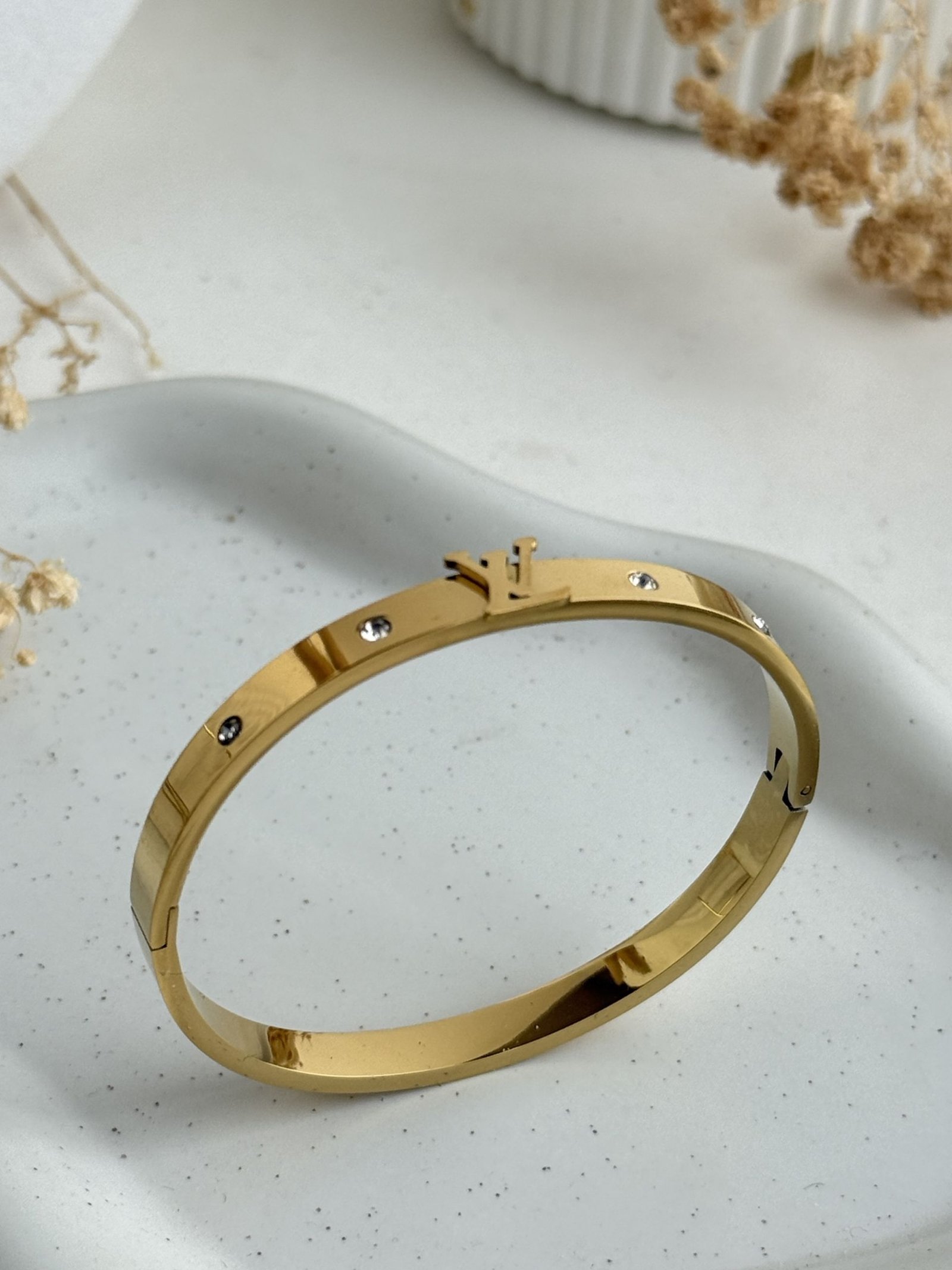 Minimal Monogram Stone Cuff