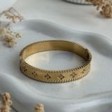 Floral Beaded Edge Stone-Engraved Cuff