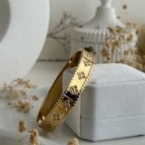 Floral Beaded Edge Stone-Engraved Cuff