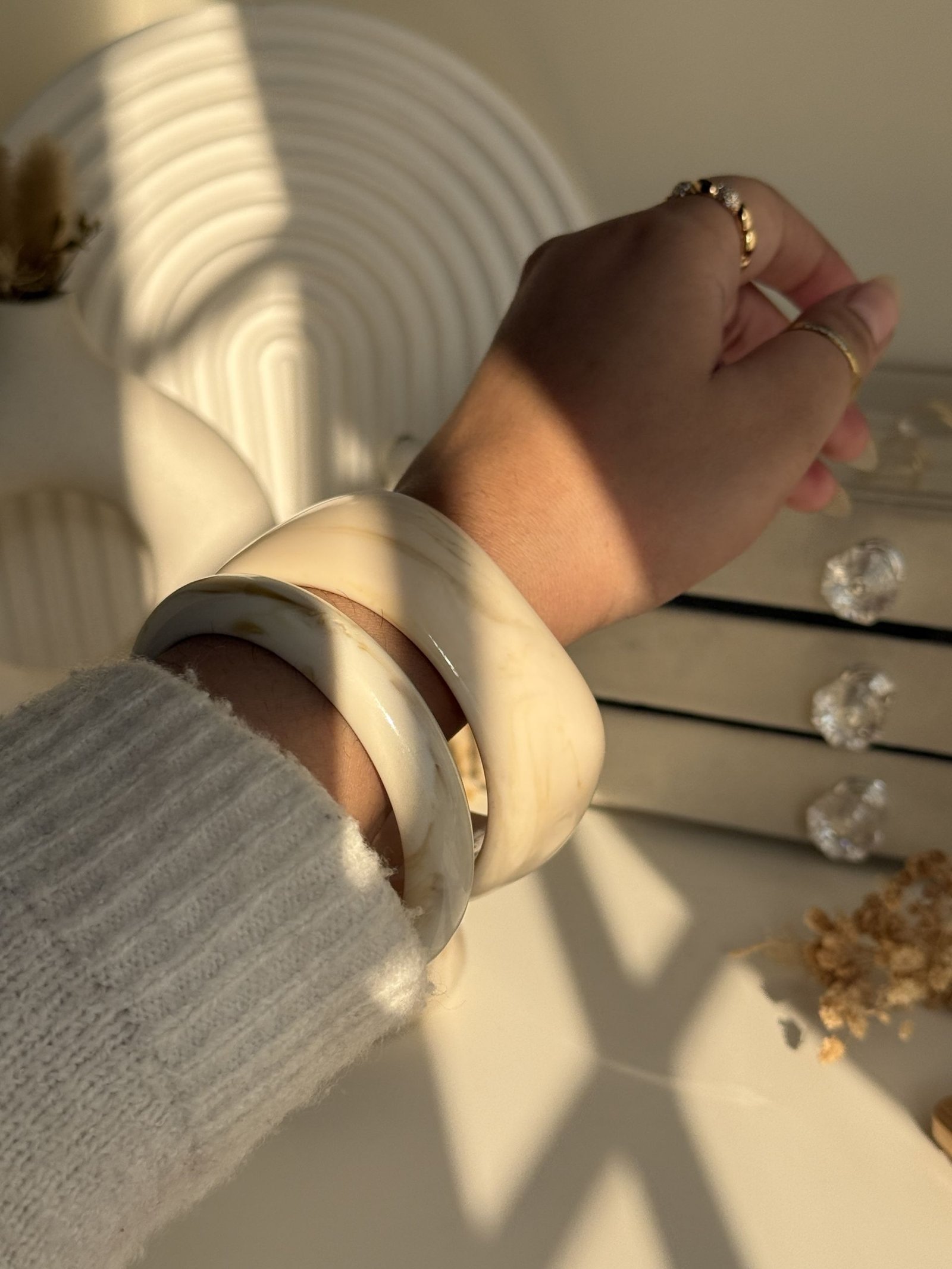 Beige Marble Resin Cuff