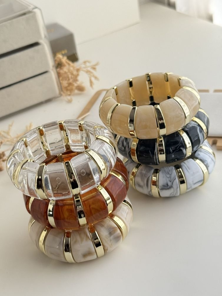 Ivory Gold Marble Resin Cuff