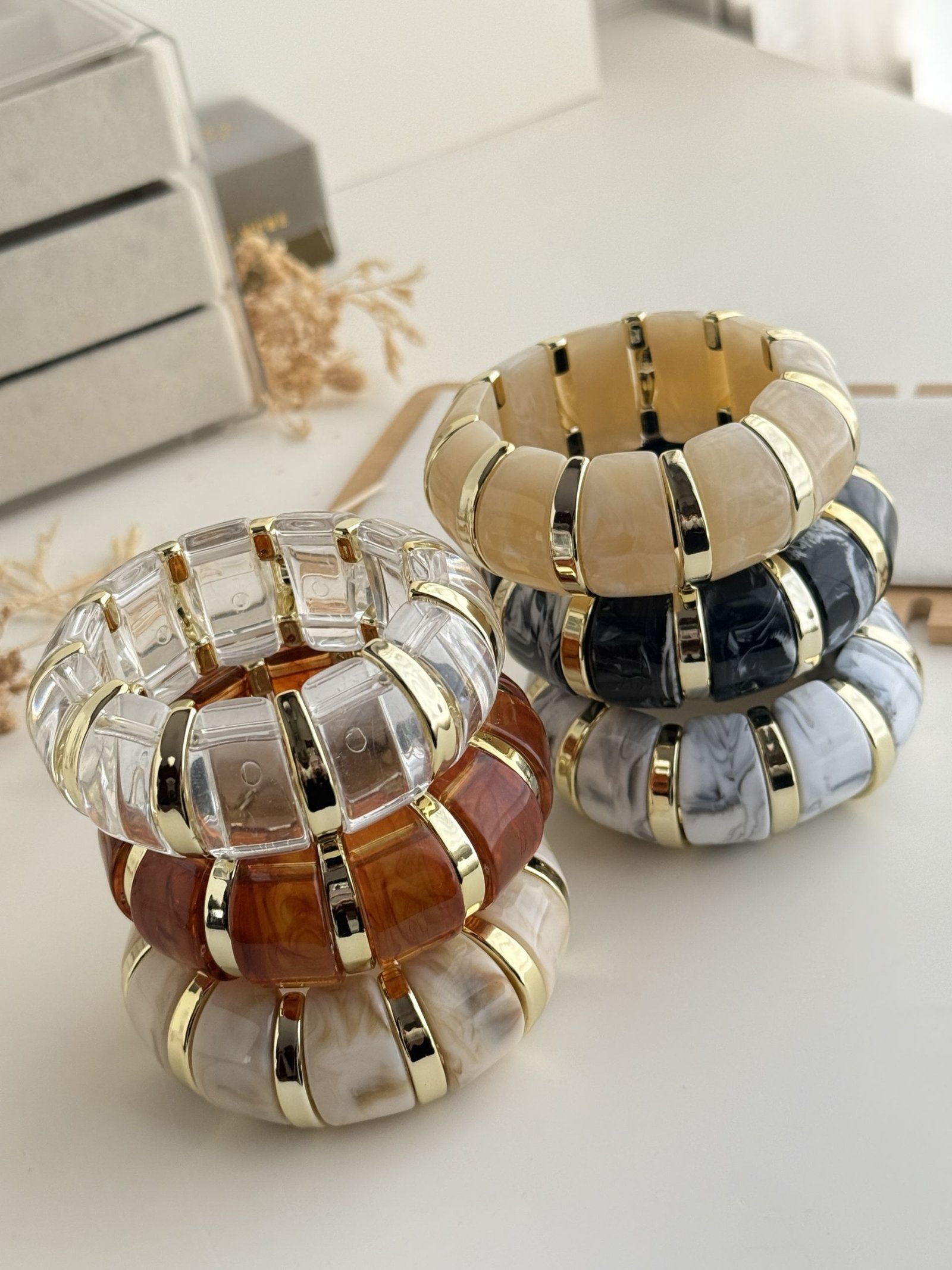 Ivory Gold Marble Resin Cuff