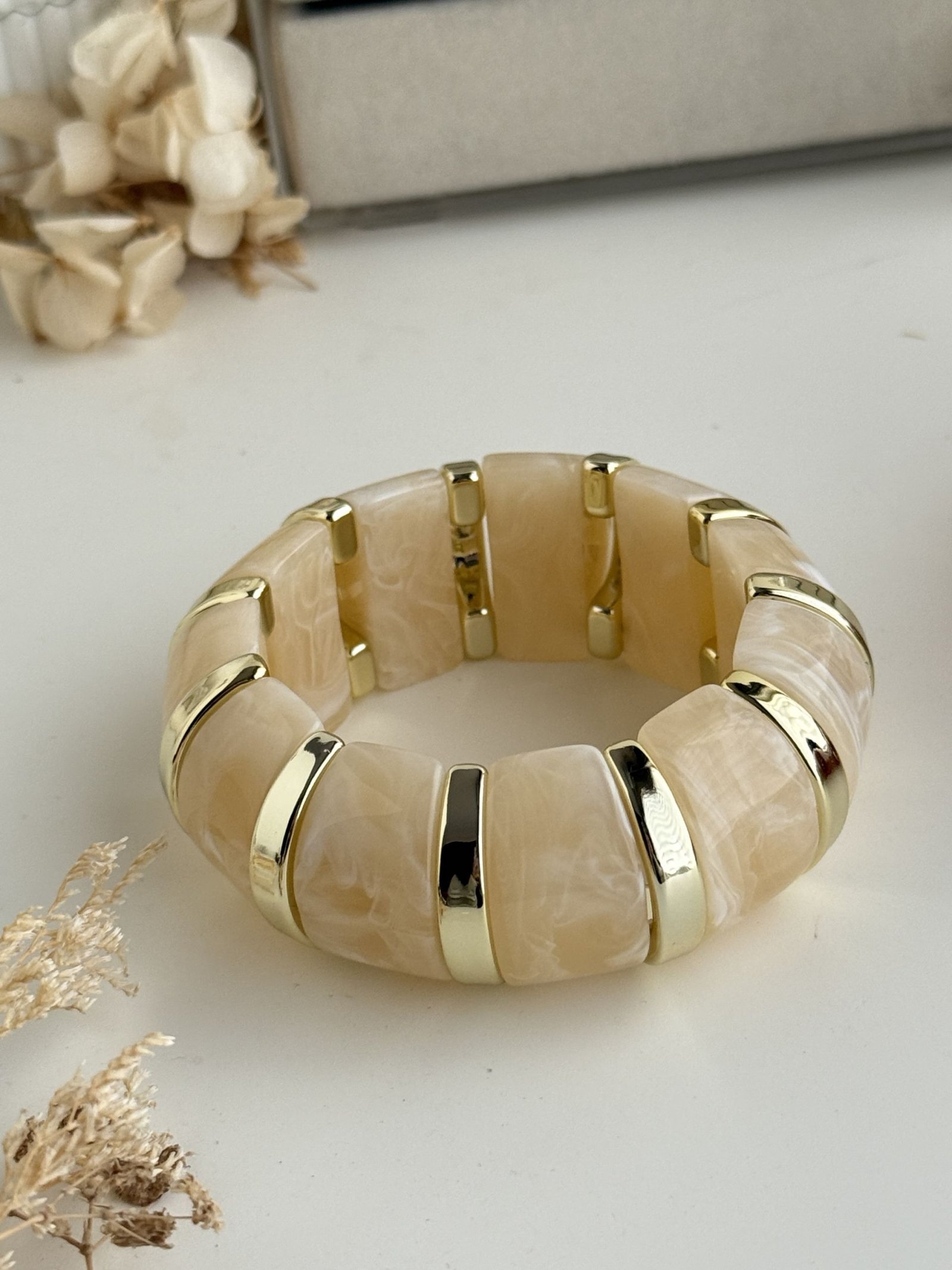 Ivory Gold Marble Resin Cuff