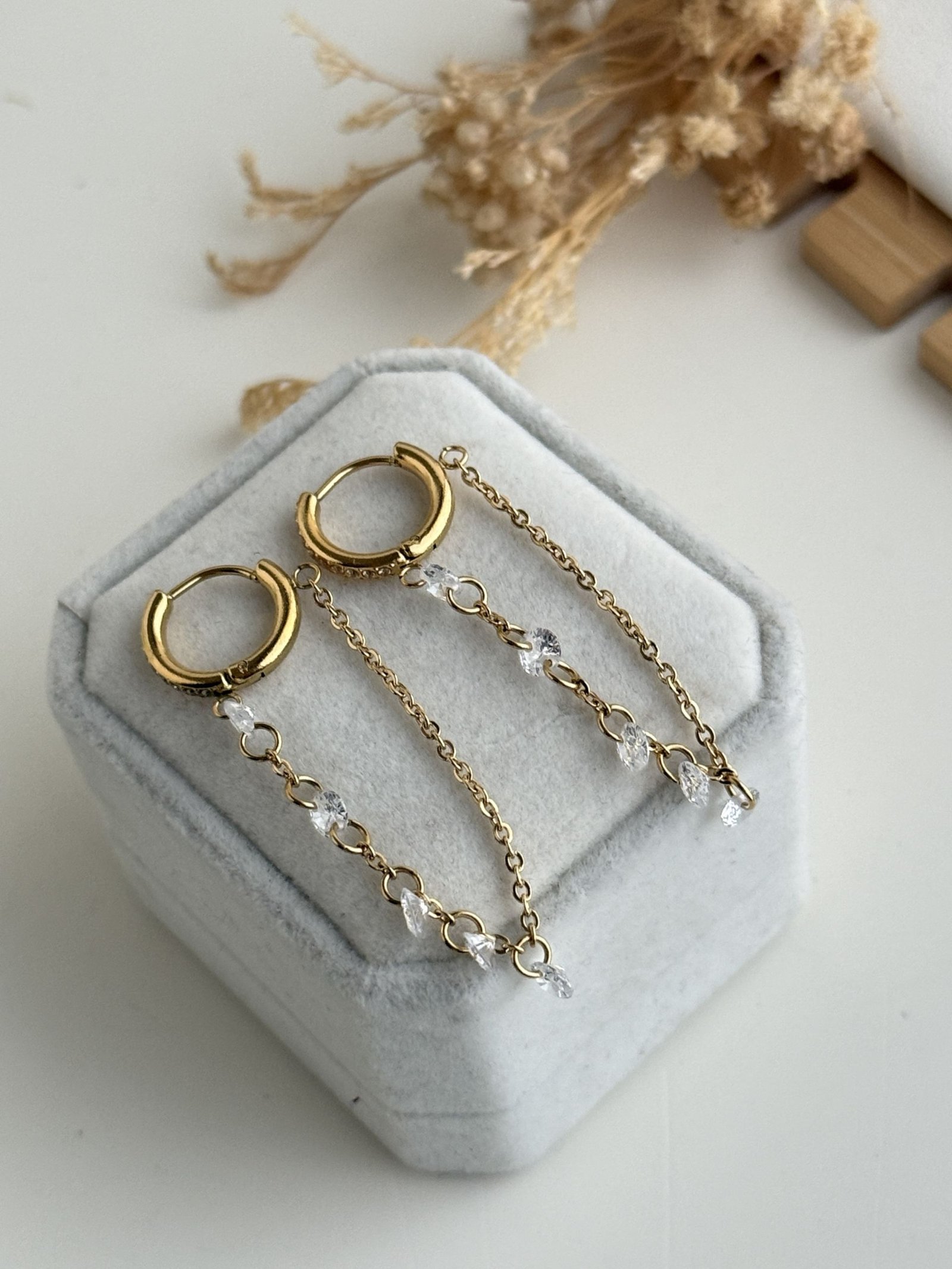 Celestia Chain Drop Huggie Earrings