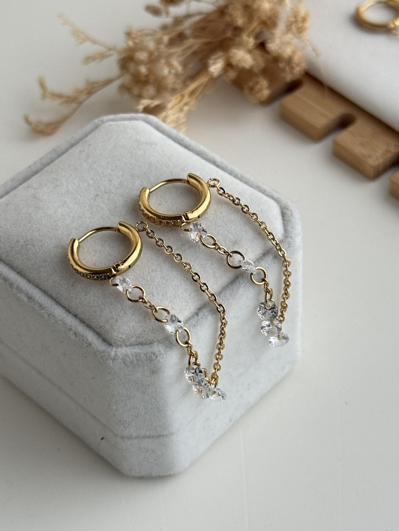 Celestia Chain Drop Huggie Earrings