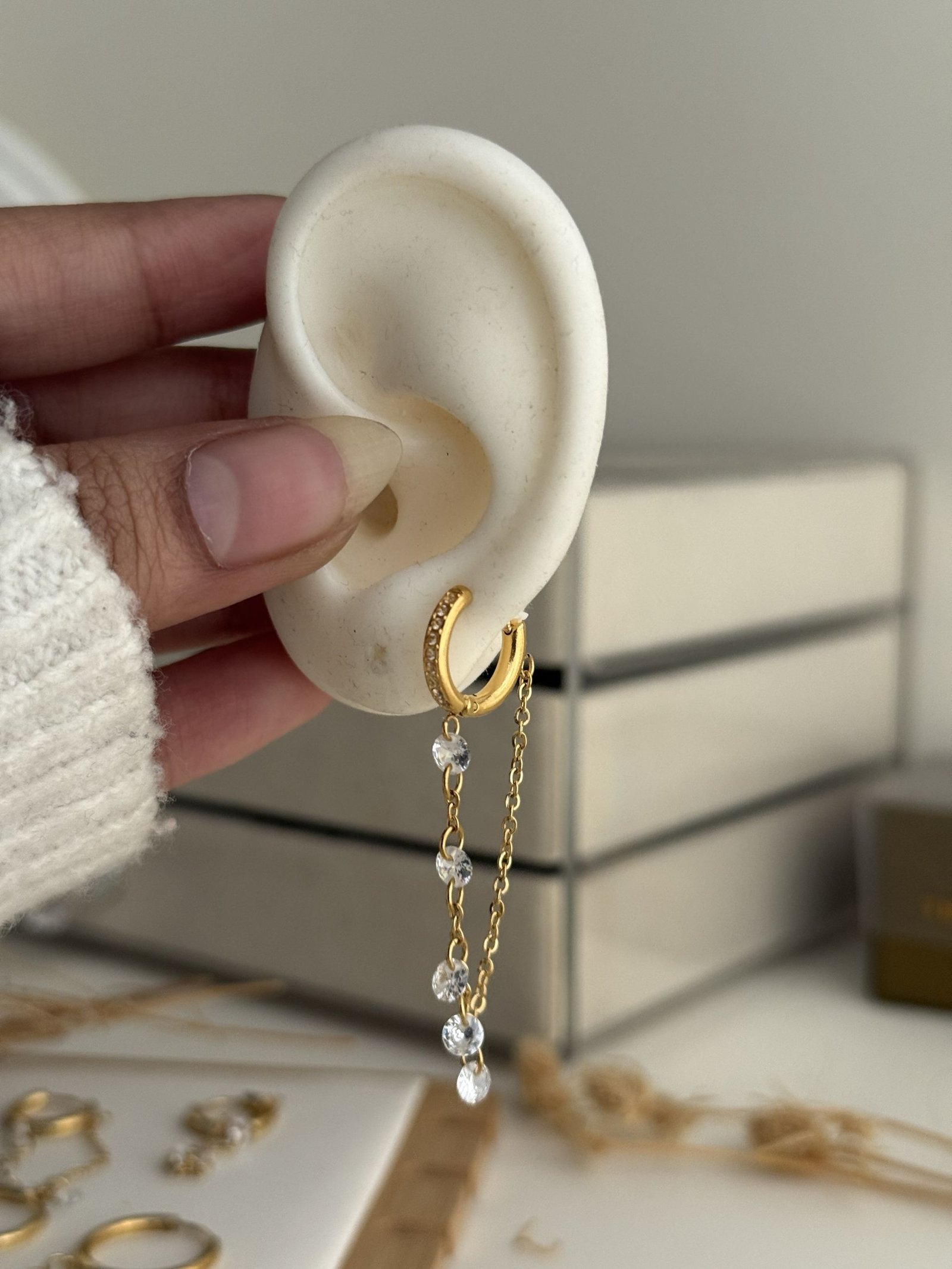 Celestia Chain Drop Huggie Earrings