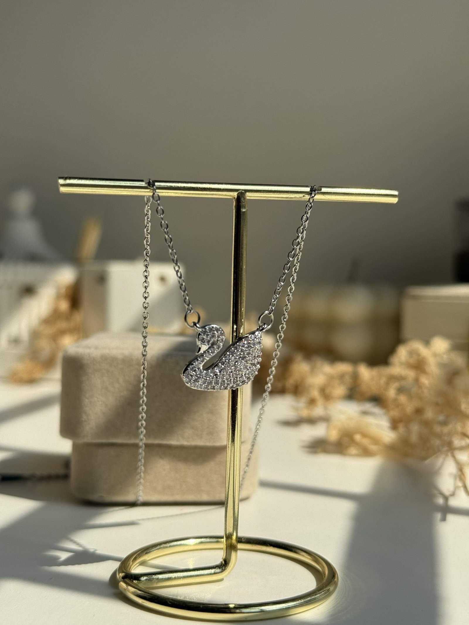 Aurelle Swan Pavé Necklace