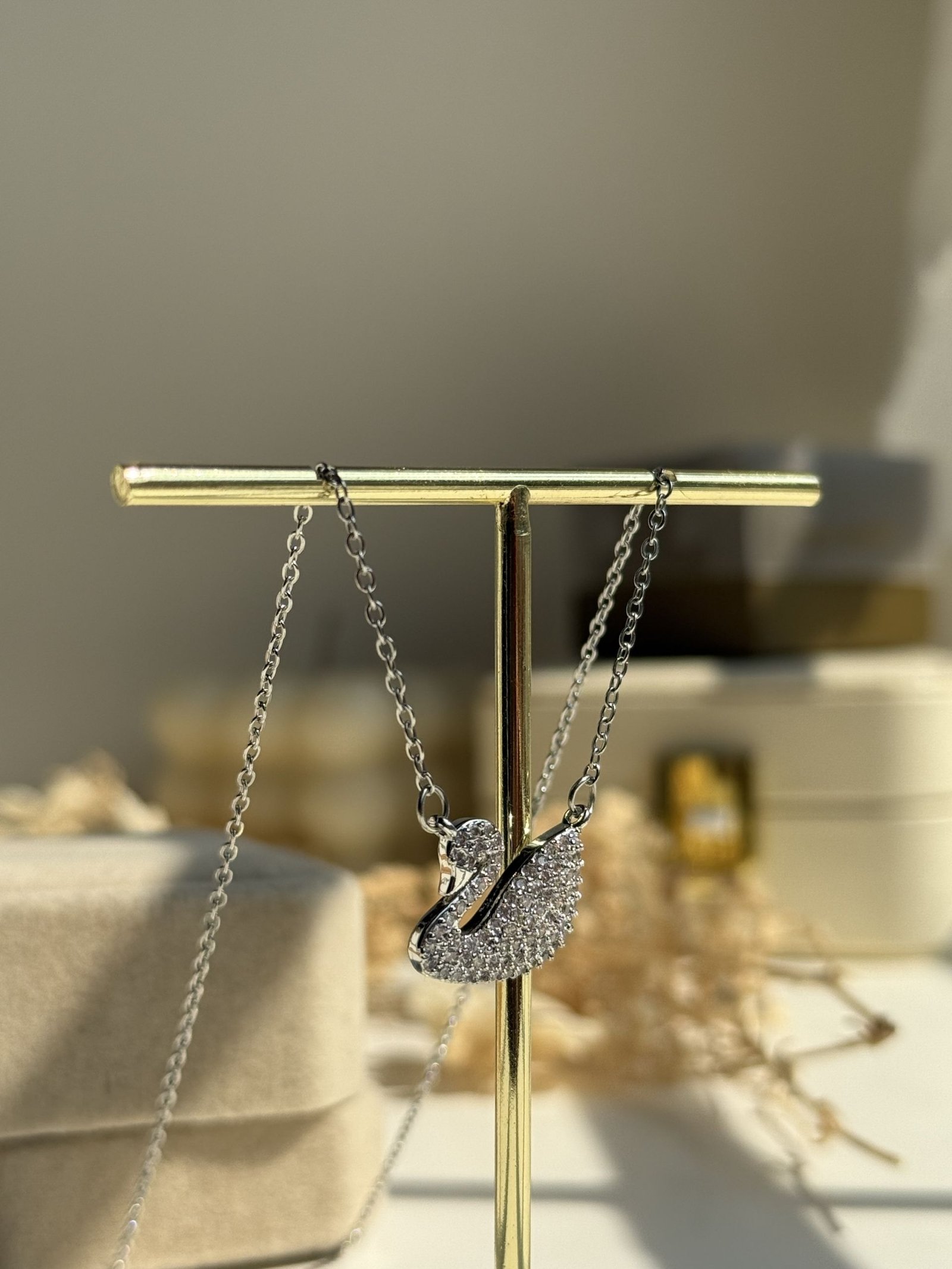 Aurelle Swan Pavé Necklace