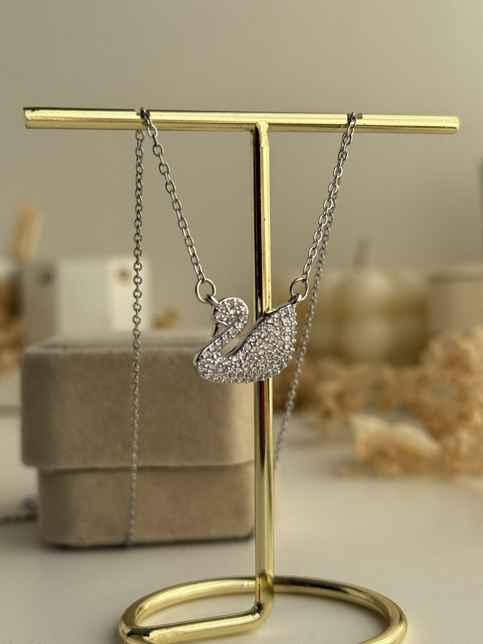 Aurelle Swan Pavé Necklace