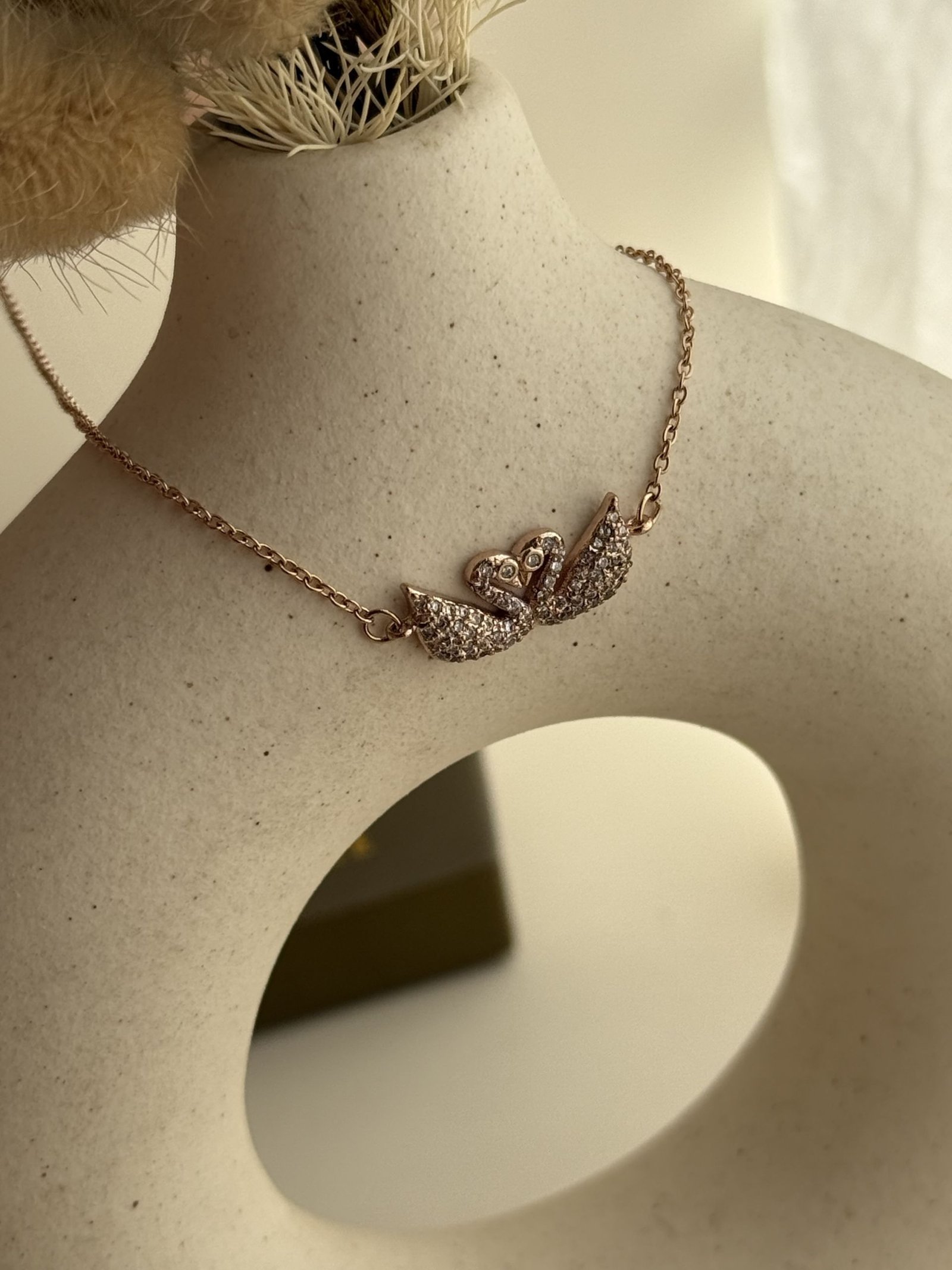 Elaria Twin Swan Pavé Necklace