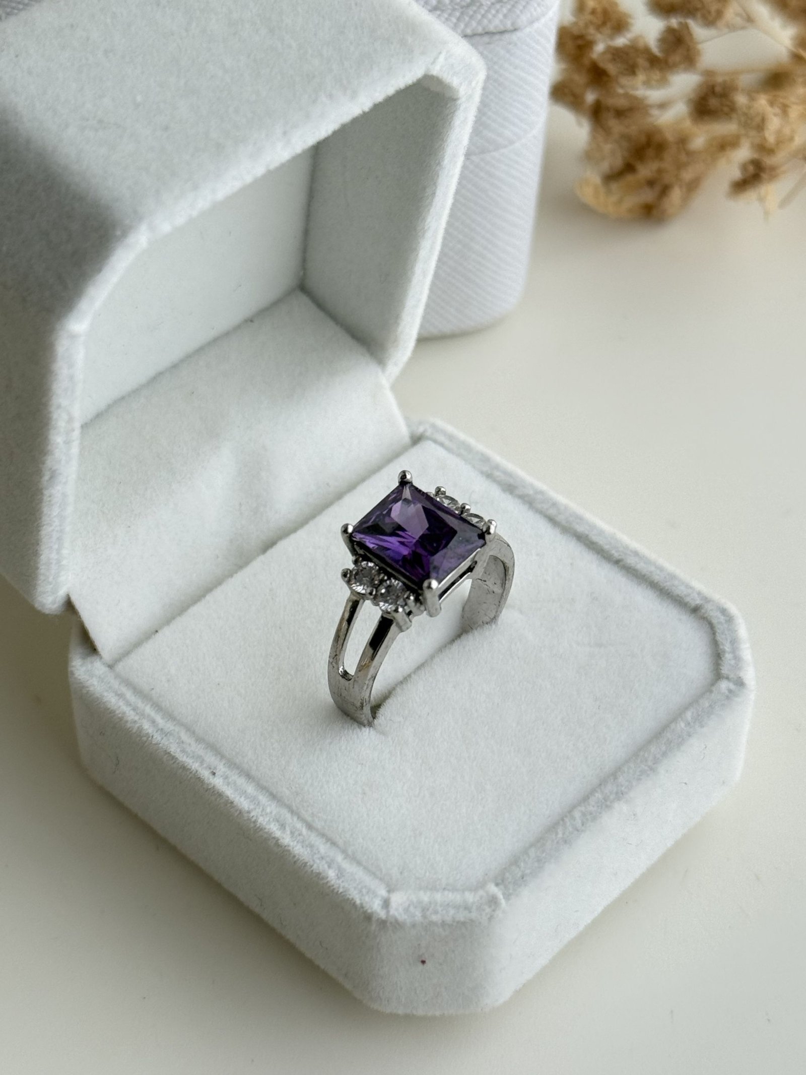 Royal Amethyst Square Halo Ring