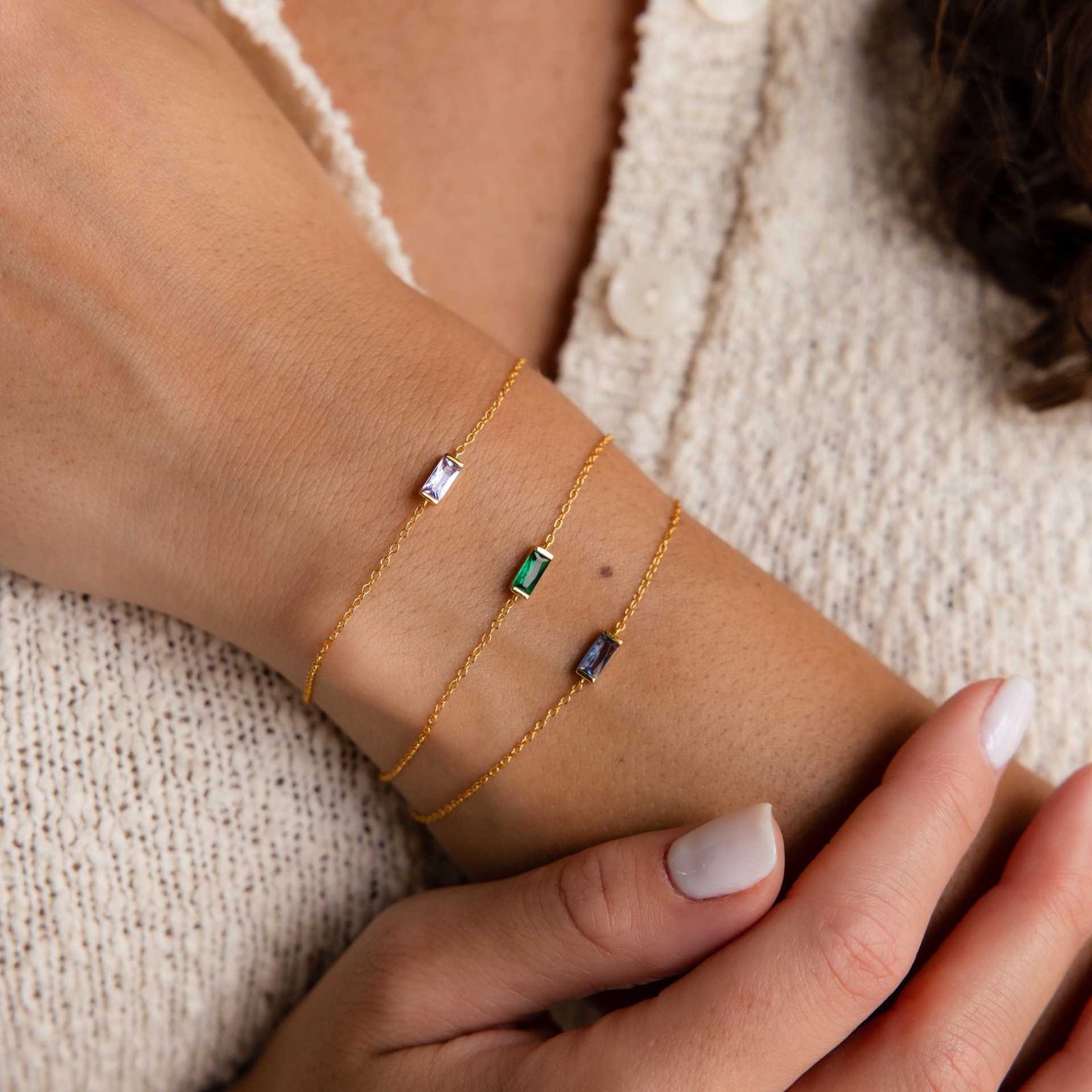 Mira Baguette Birthstone Stainless Steel Bracelet